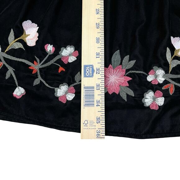 Ana Velvet Floral Embroidered Dress Medium Black Boho Fit And Flare Tasseled - Picture 7 of 10